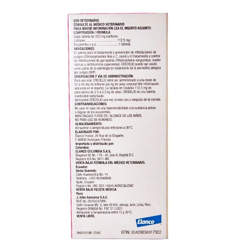 Credelio 112.5 mg – Tableta Masticable para Perros de 2.5 a 5.5 kg