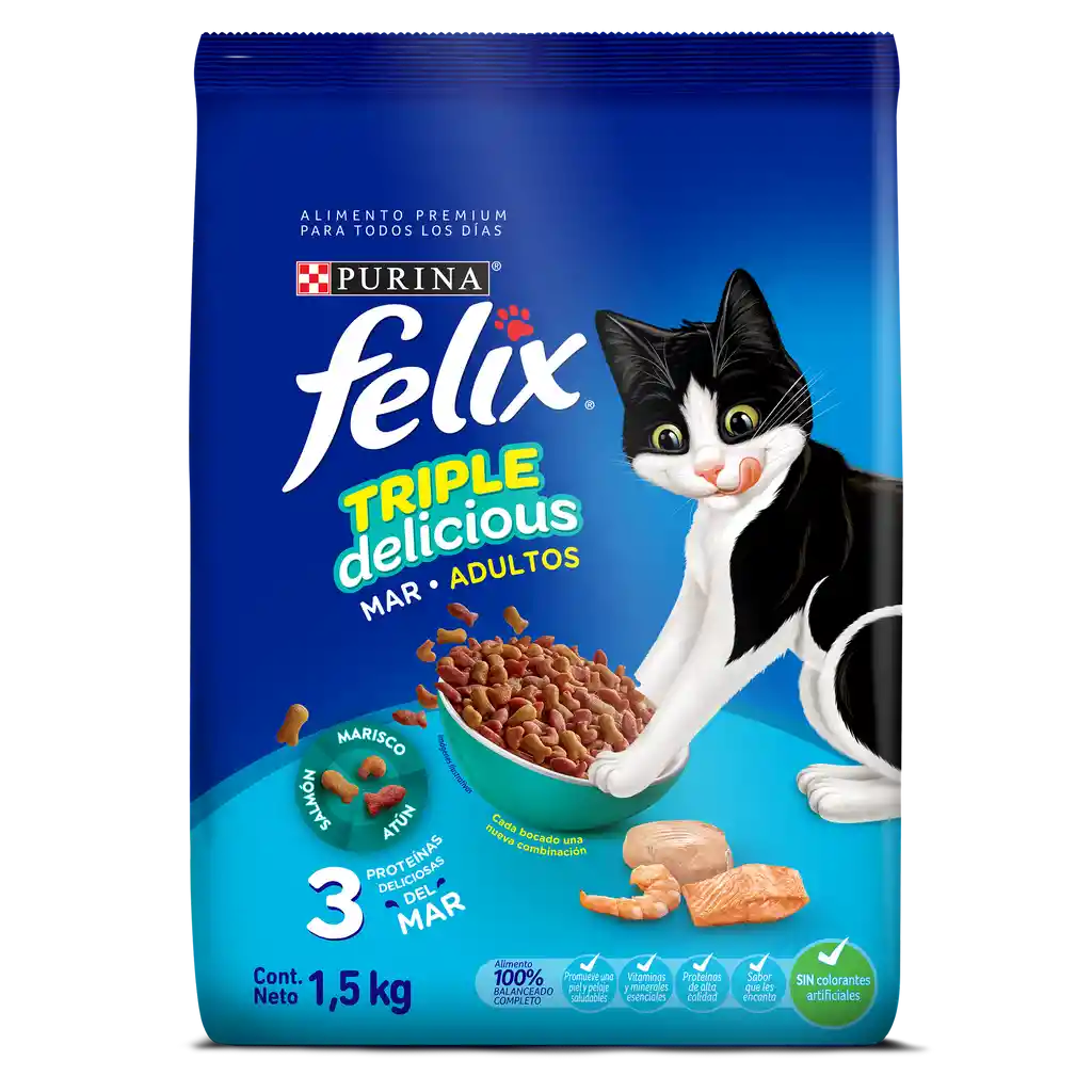 Felix Gato Triple Deli Mar 1.5 kg – Alimento seco con sabores del mar