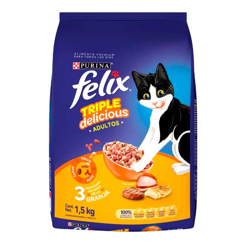 Felix Gato Triple Deli G 1.5 kg – Alimento seco con sabores gourmet de carnes