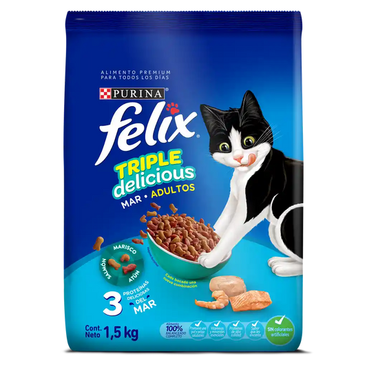 Felix Gato Triple Deli Mar 1.5 kg – Alimento seco con sabores del mar
